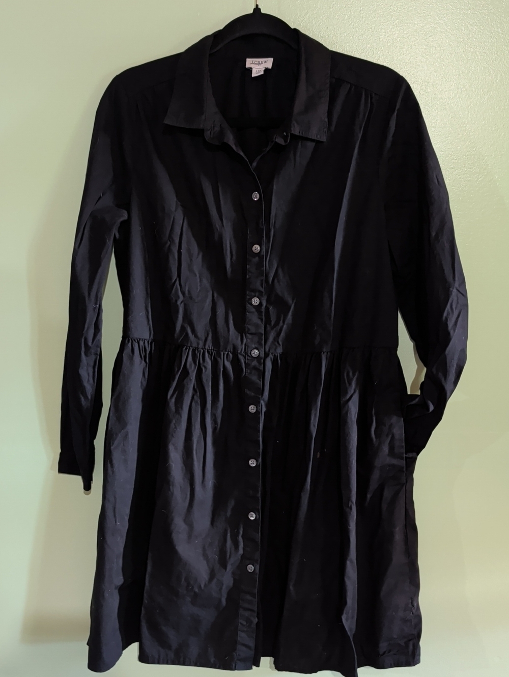 J. Crew Black Long-Sleeve Button-Front Babydoll Shirt Dress